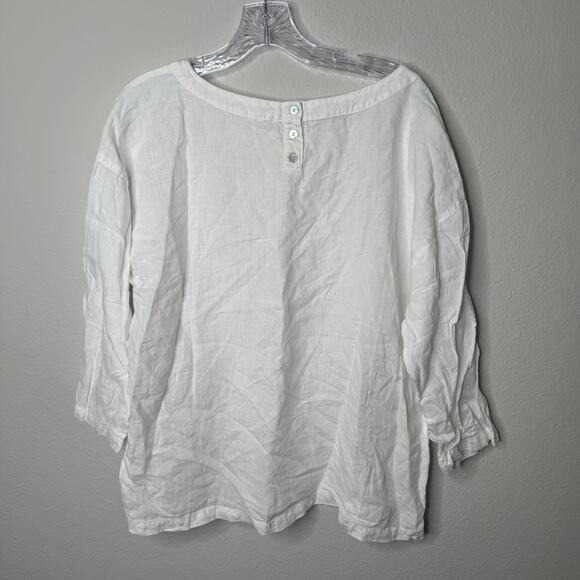Eileen Fisher White Linen 3/4 Sleeve Button Back Blouse Women’s S - Picture 4 of 8